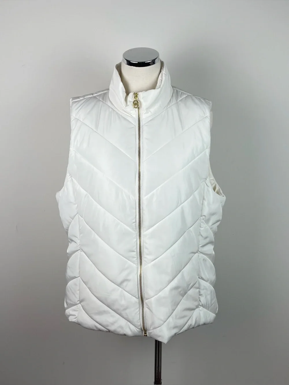 Michael Kors White Cream Gold Full Zip Puffer Vest Women XL Extra Large